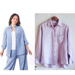 Bryn Walker Light Linen Boyfriend Shirt Shacket Lagenlook Lavender